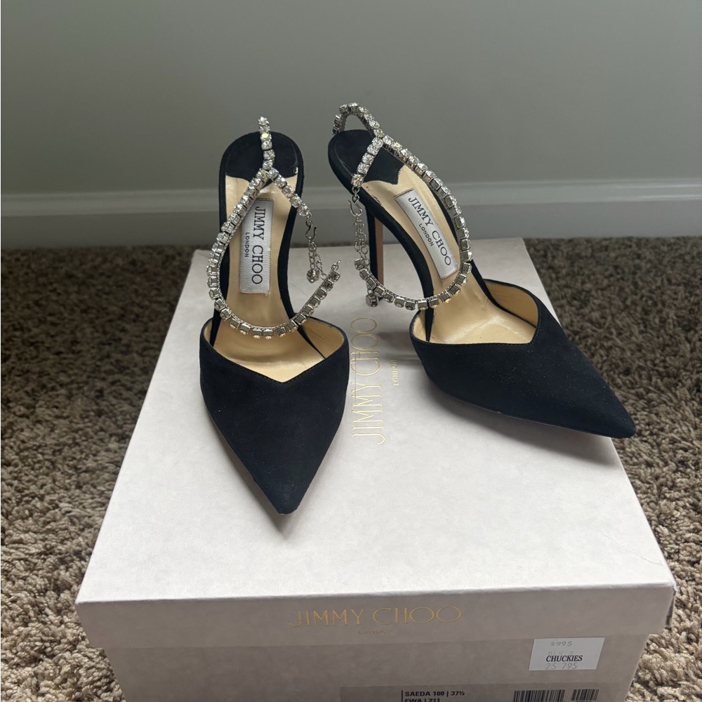Jimmy Choo Black Suede Pointed Crystal heels